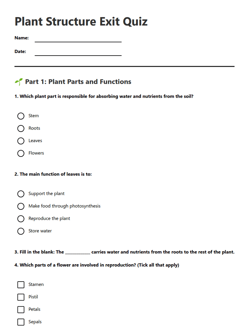Plant Structure Exit Quiz