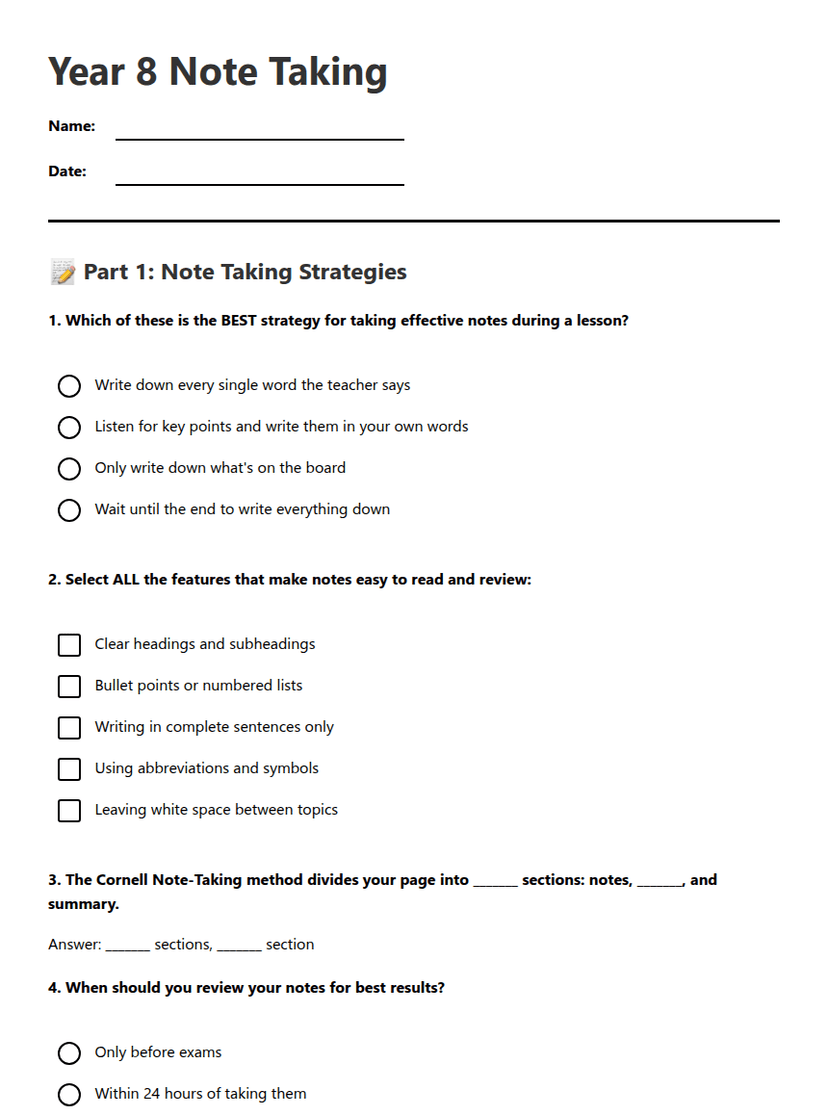 Year 8 Note Taking