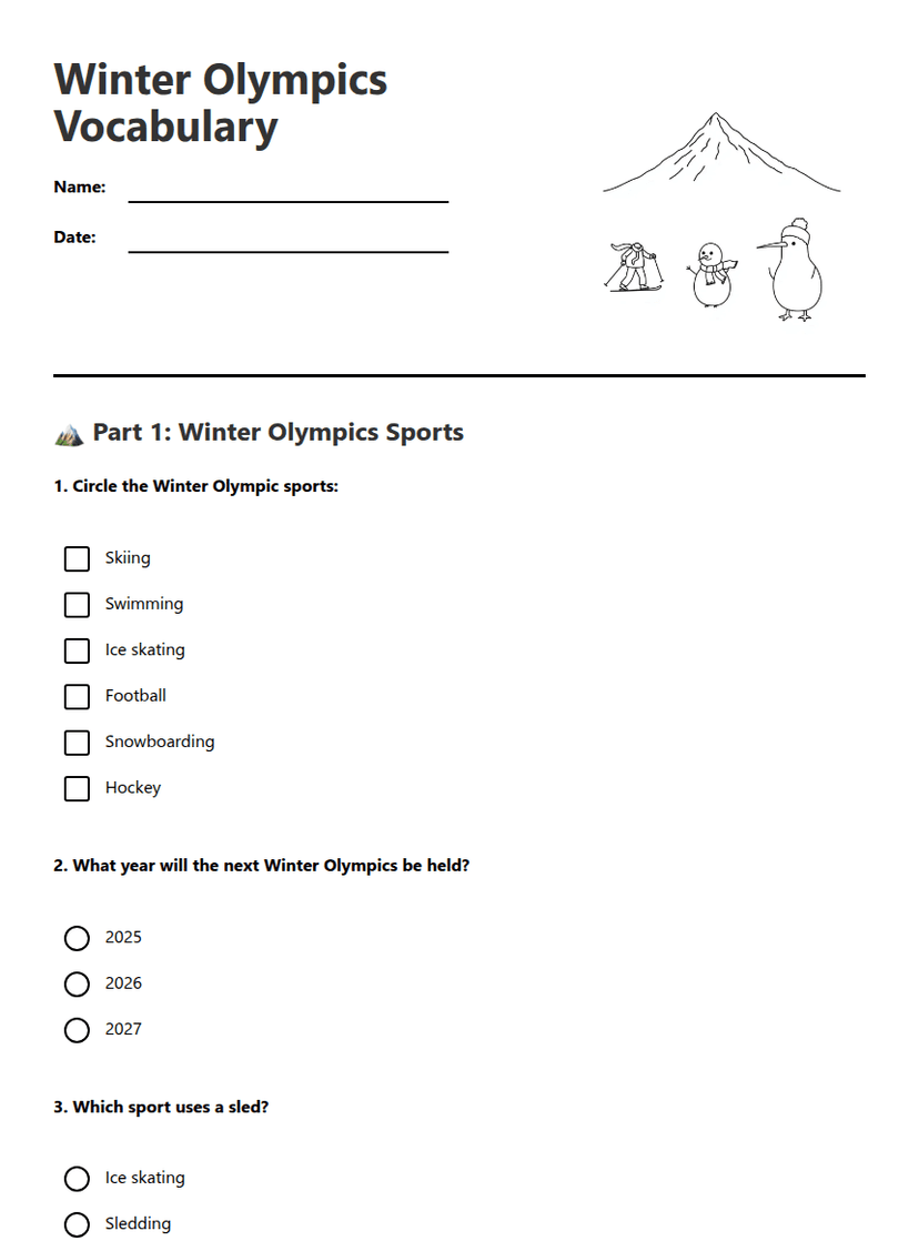Winter Olympics Vocabulary