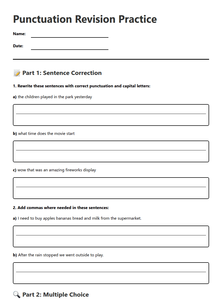 Punctuation Revision Practice worksheet preview