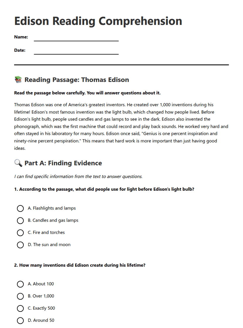 Edison Reading Comprehension