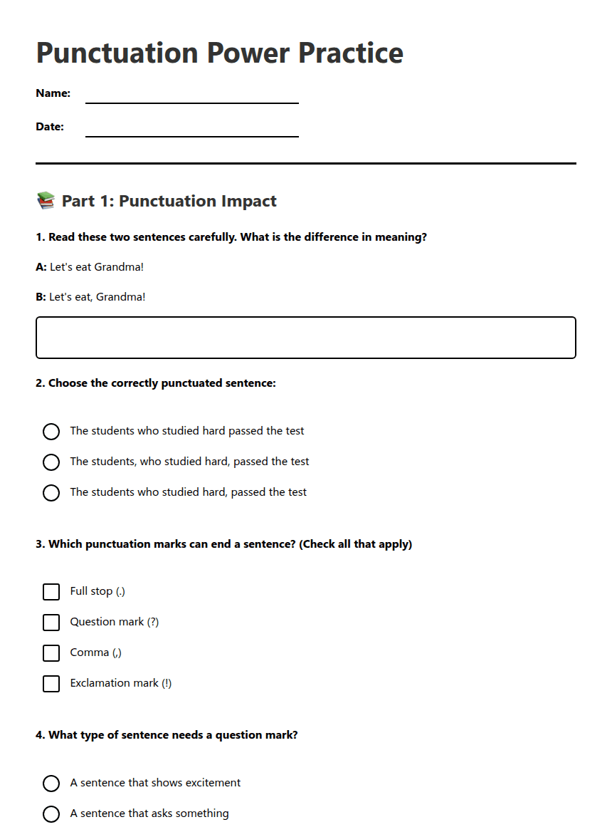 Punctuation Power Practice worksheet preview