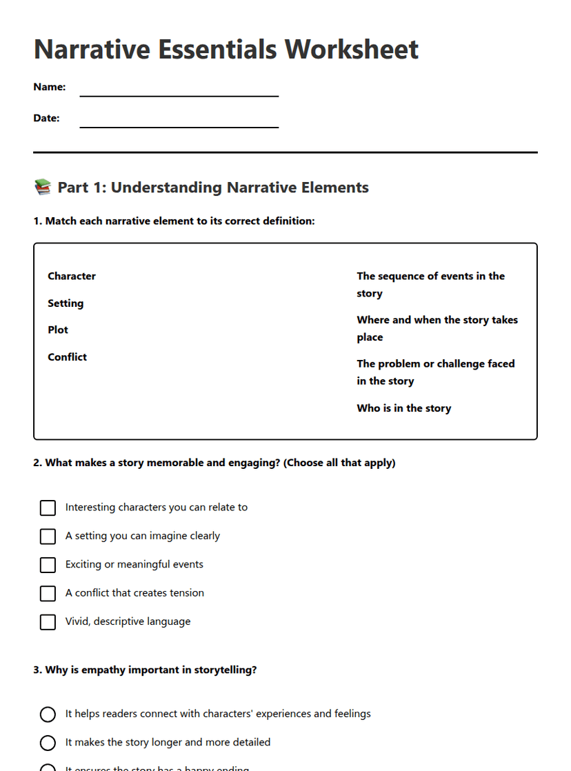 Narrative Essentials Worksheet