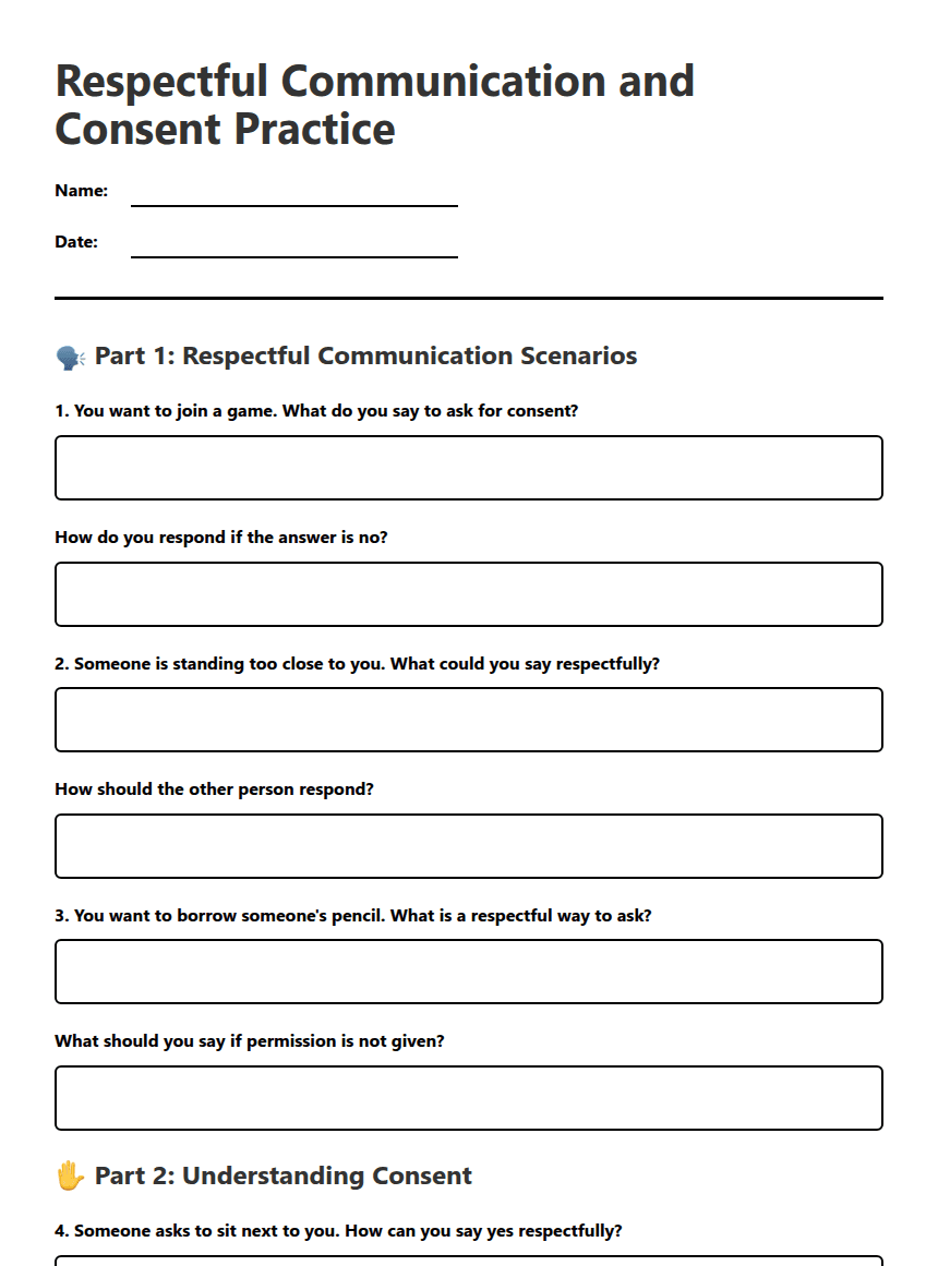 Personal Space & Consent worksheet preview