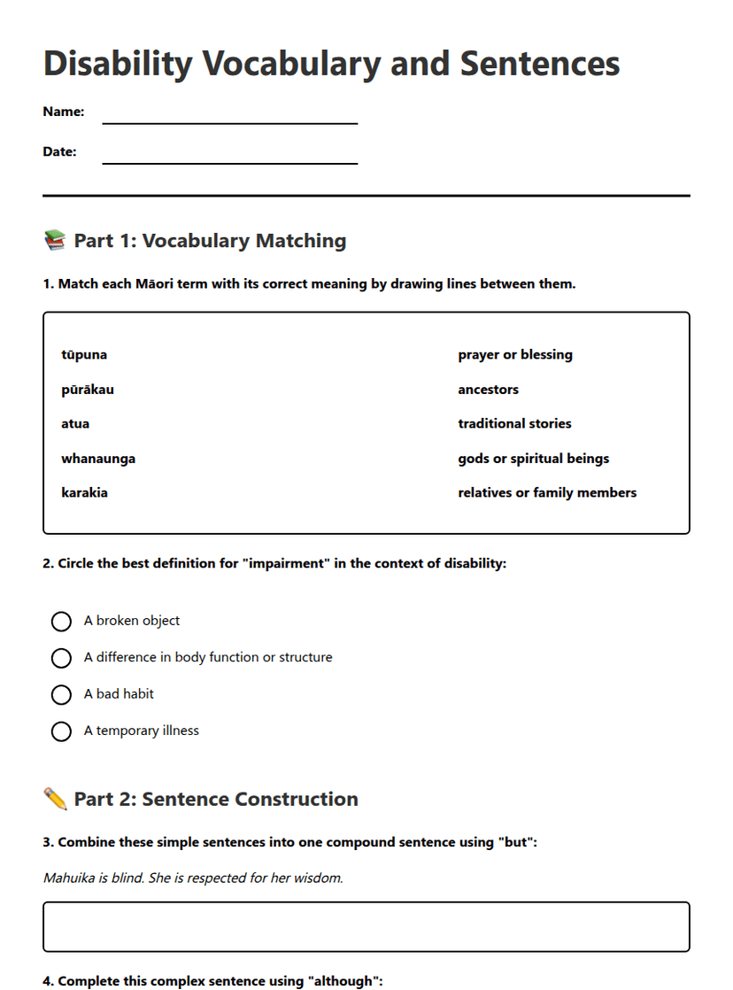Disability Vocabulary and Sentences