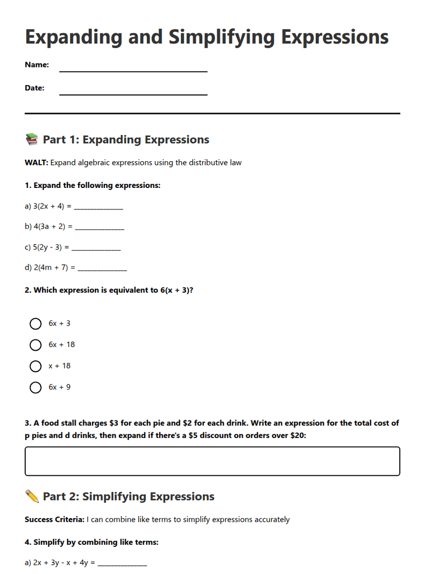 Expanding and Simplifying Expressions