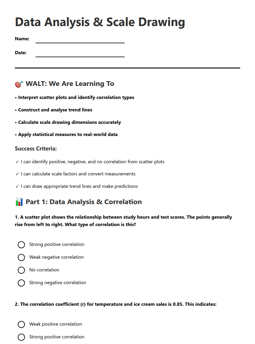 Data Analysis & Scale Drawing worksheet preview