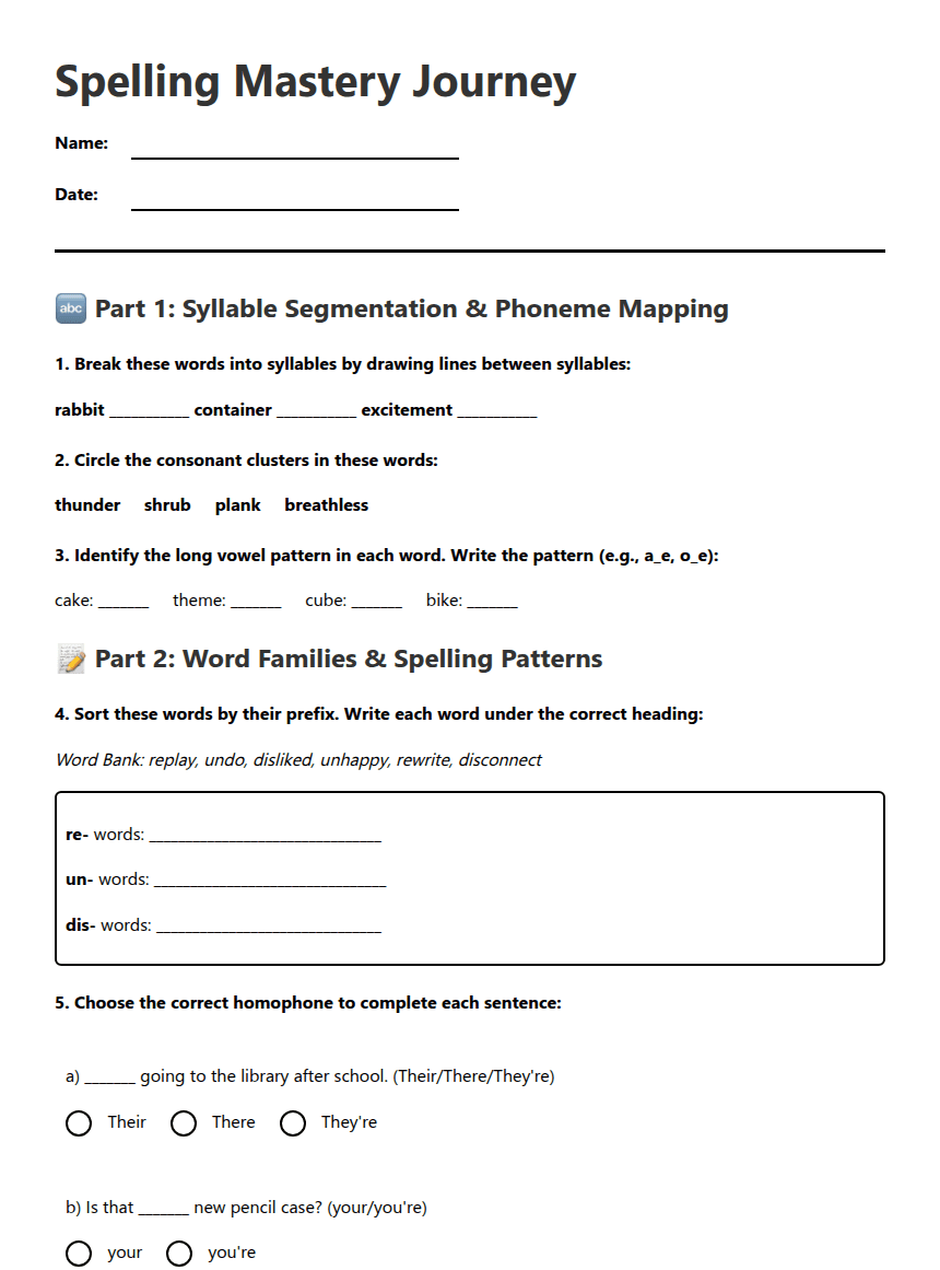 Spelling Mastery Journey worksheet preview