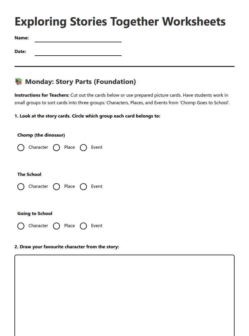 Daily Story Exploration Worksheets