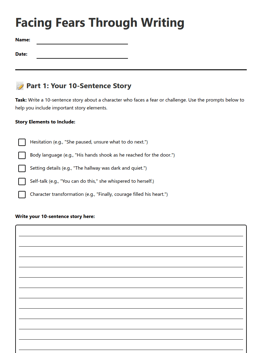 Facing Fears Through Writing worksheet preview