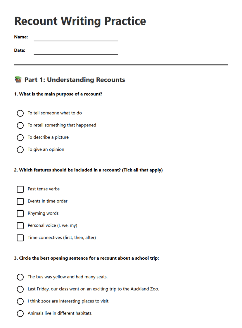 Recount Writing Practice