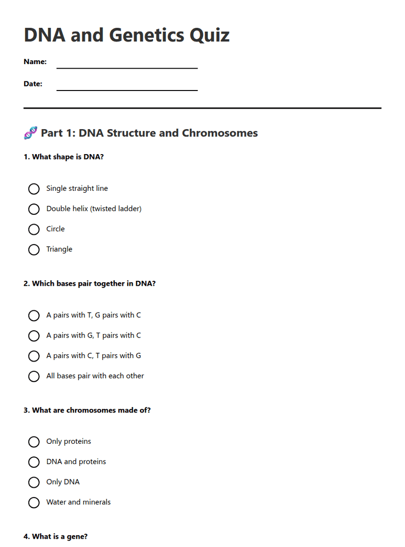 DNA and Genetics Quiz
