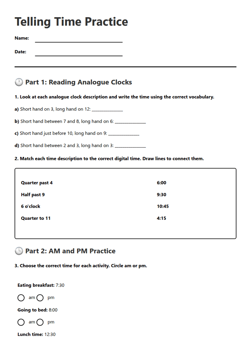 Telling Time Practice