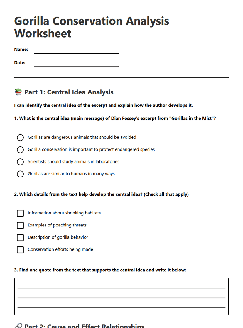 Gorilla Conservation Analysis Worksheet
