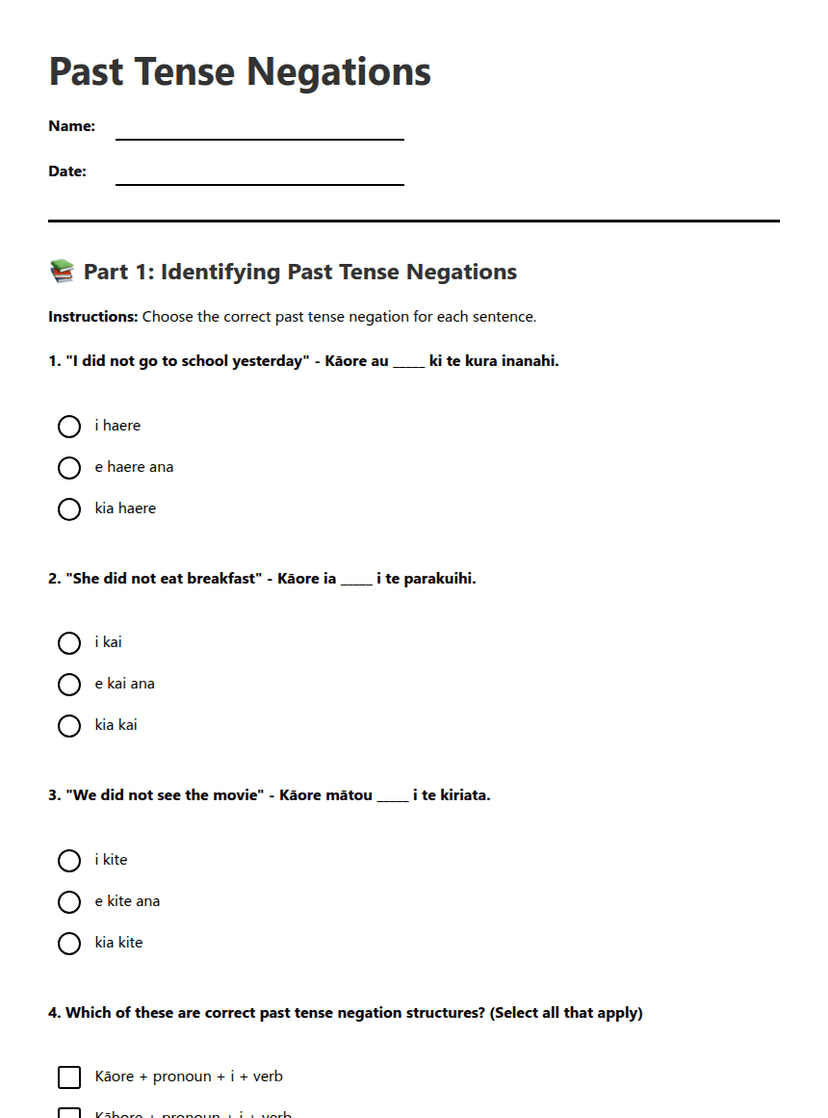 Past Tense Negations