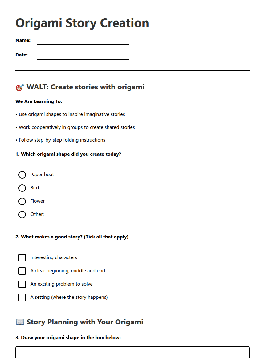 Origami Story Creation worksheet preview