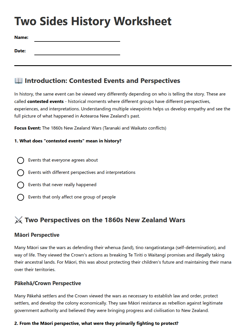 Two Sides History Worksheet