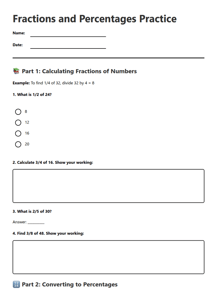 Fractions and Percentages Practice