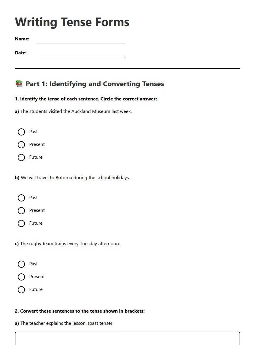 Writing Tense Forms worksheet preview