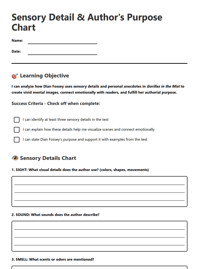 Sensory Detail & Purpose Chart