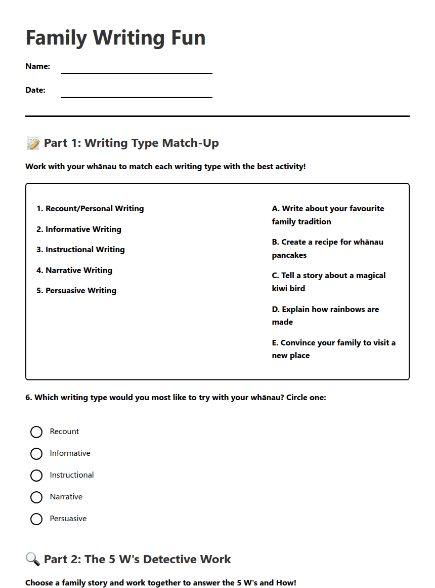 Family Writing Fun worksheet preview