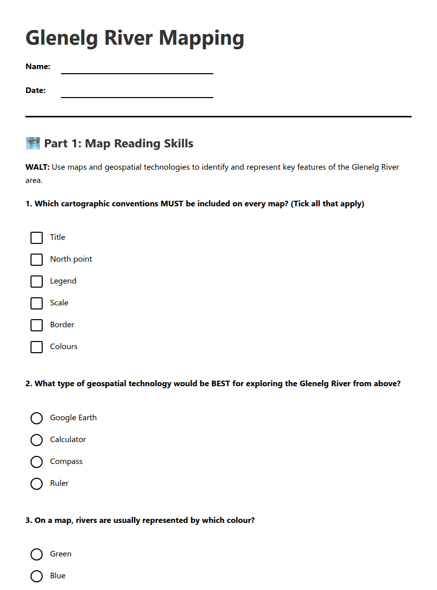 Glenelg River Mapping worksheet preview