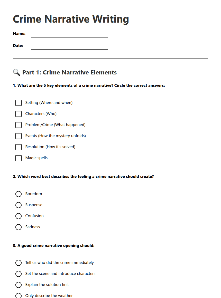Crime Narrative Writing worksheet preview
