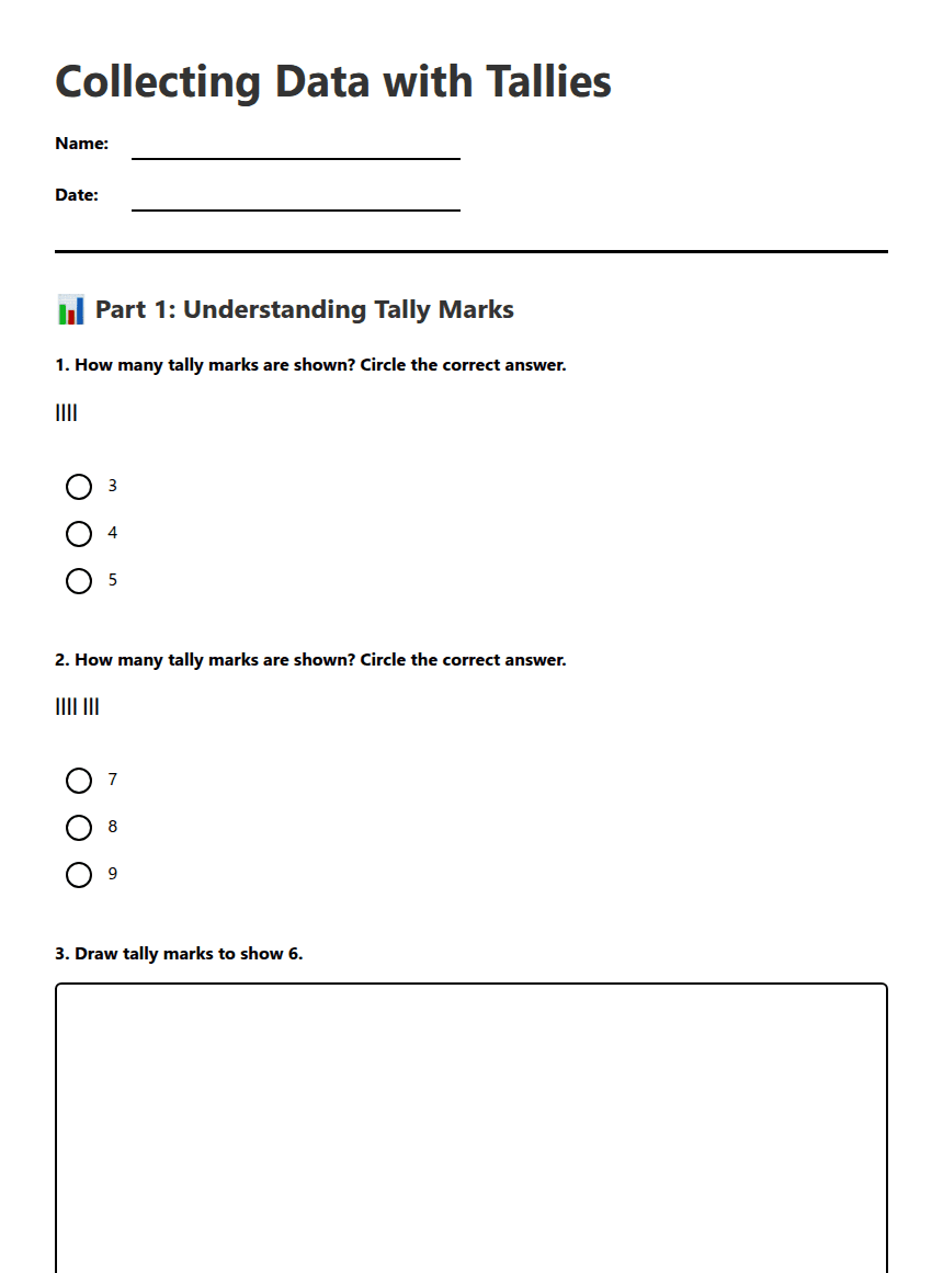 Collecting Data with Tallies worksheet preview