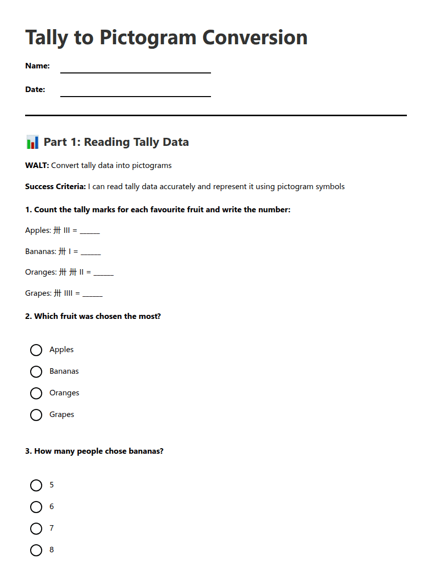 Tally to Pictogram Conversion worksheet preview