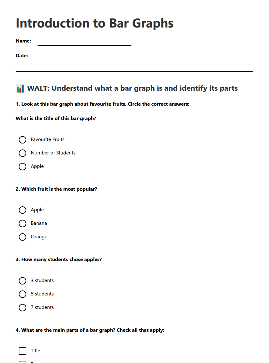 Introduction to Bar Graphs worksheet preview