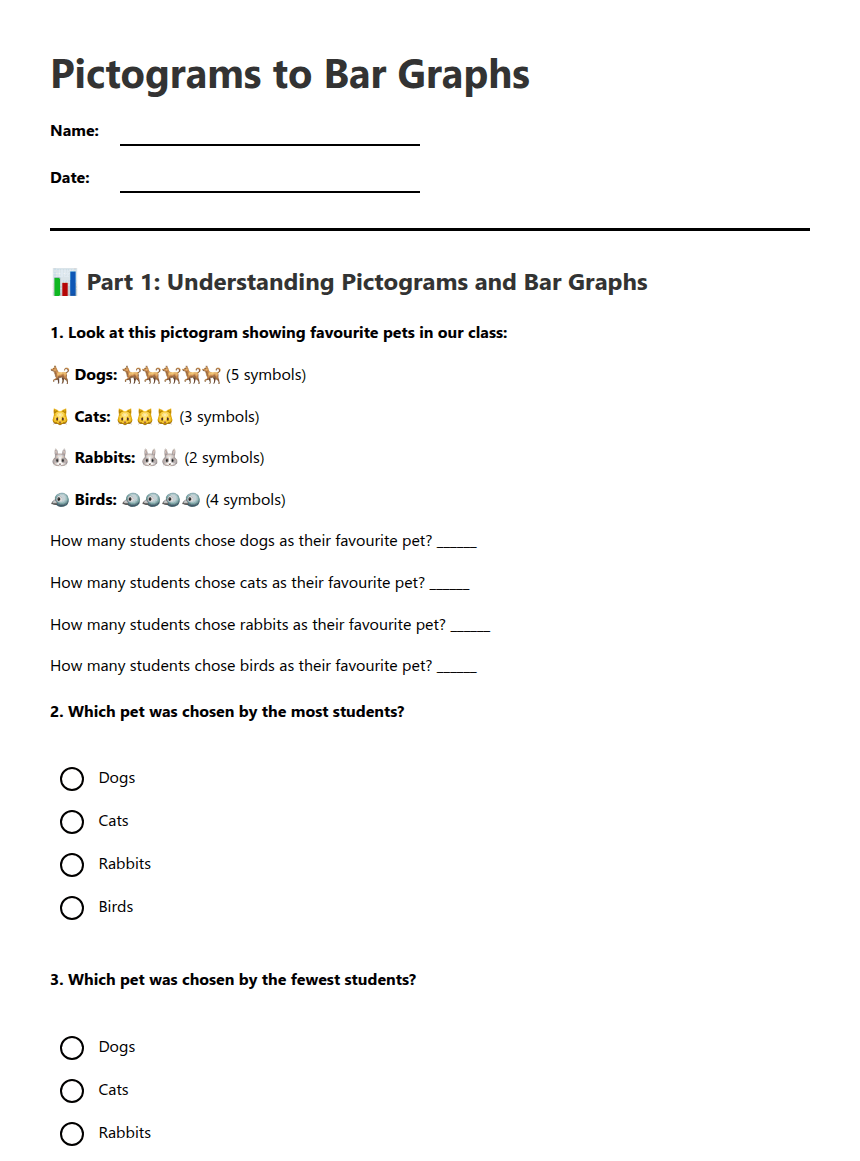 Pictograms to Bar Graphs worksheet preview