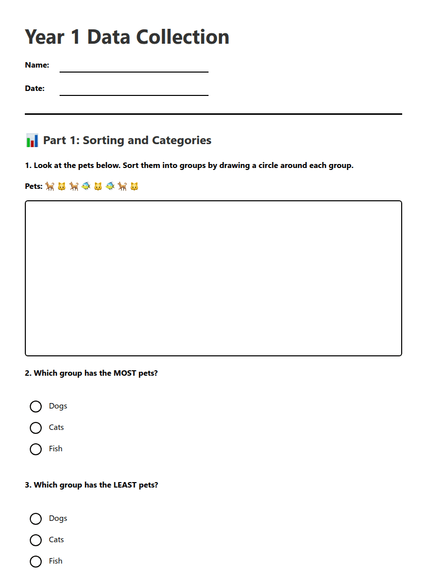 Year 1 Data Collection worksheet preview