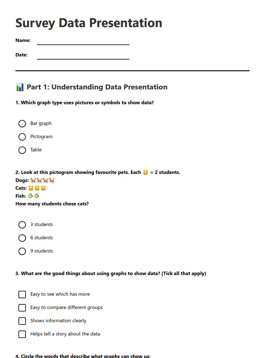 Survey Data Presentation worksheet preview