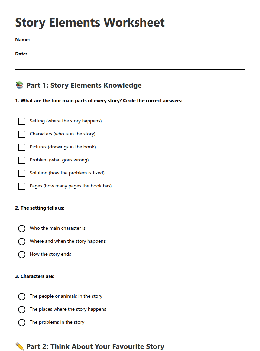 Story Elements Worksheet worksheet preview