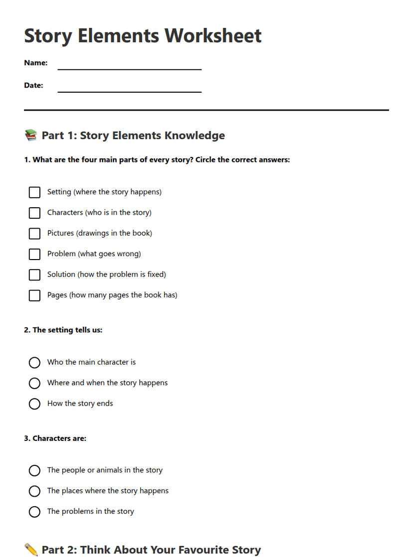 Story Elements Worksheet