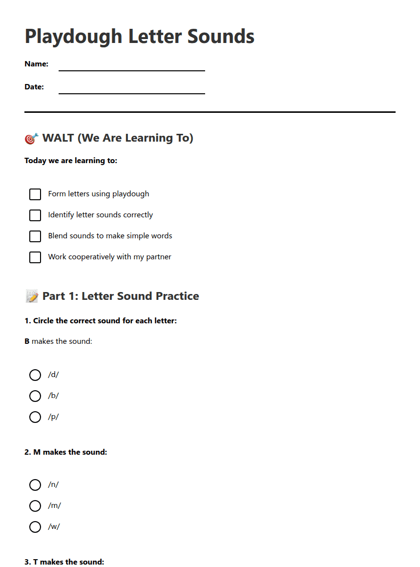 Playdough Letter Sounds worksheet preview