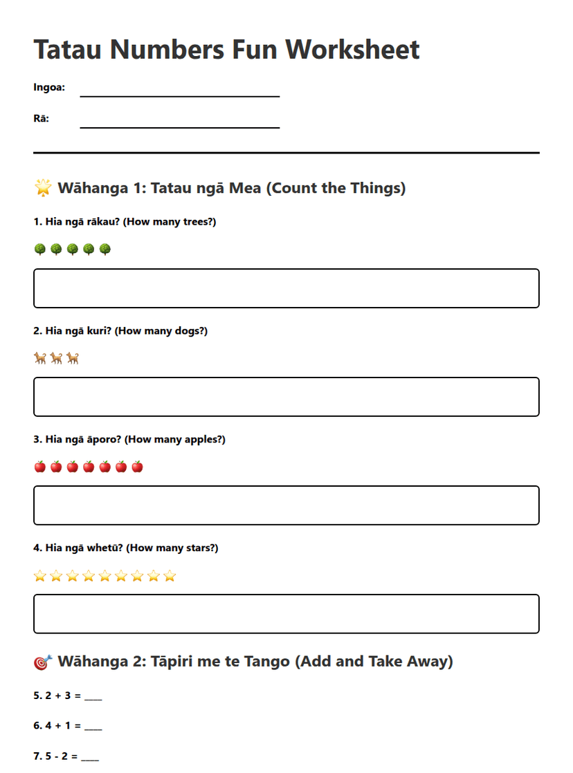 Tatau Numbers Fun Worksheet