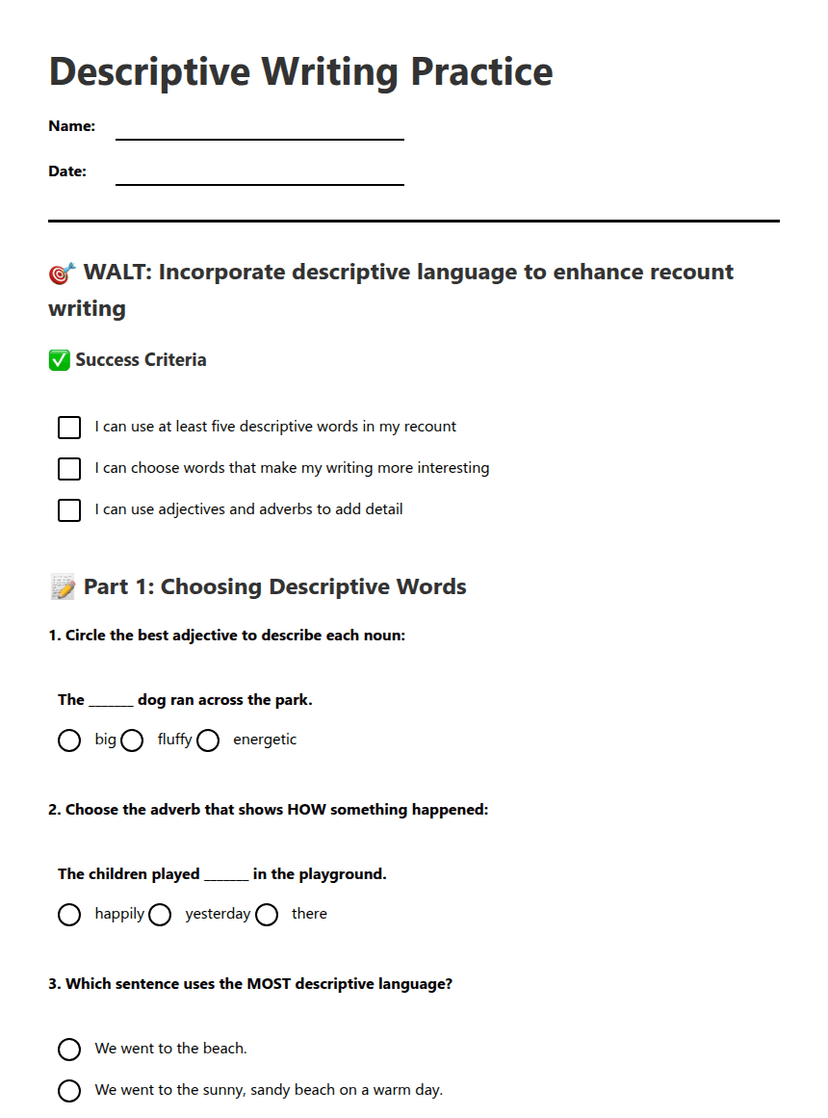 Descriptive Writing Practice