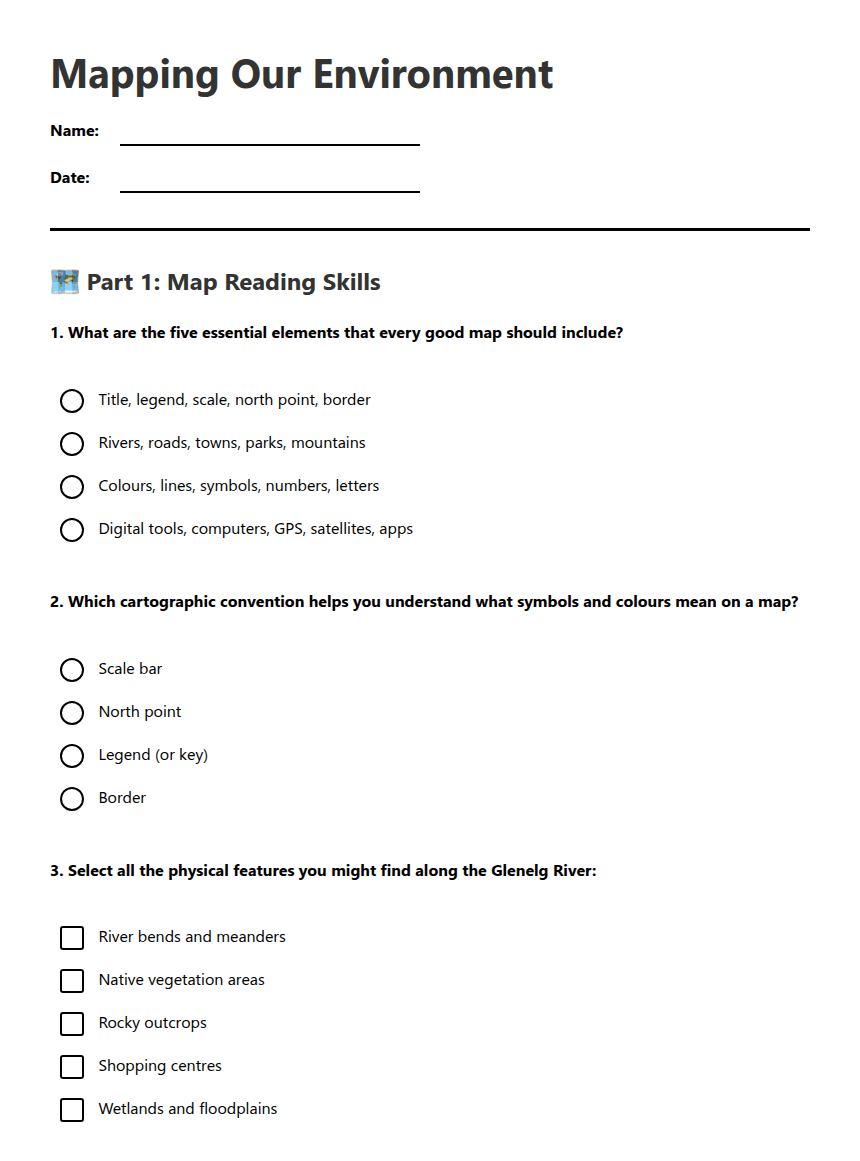 Mapping Our Environment worksheet preview
