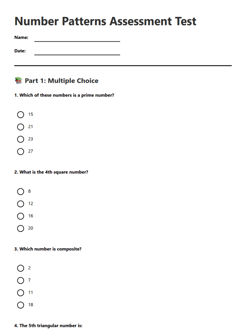 Number Patterns Assessment Test