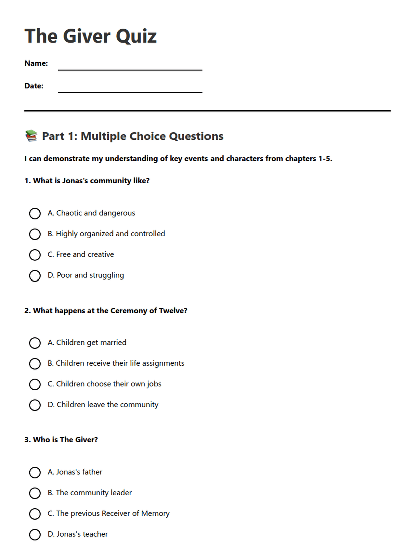 The Giver Quiz