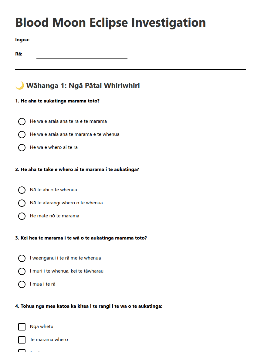 Blood Moon Eclipse Investigation worksheet preview