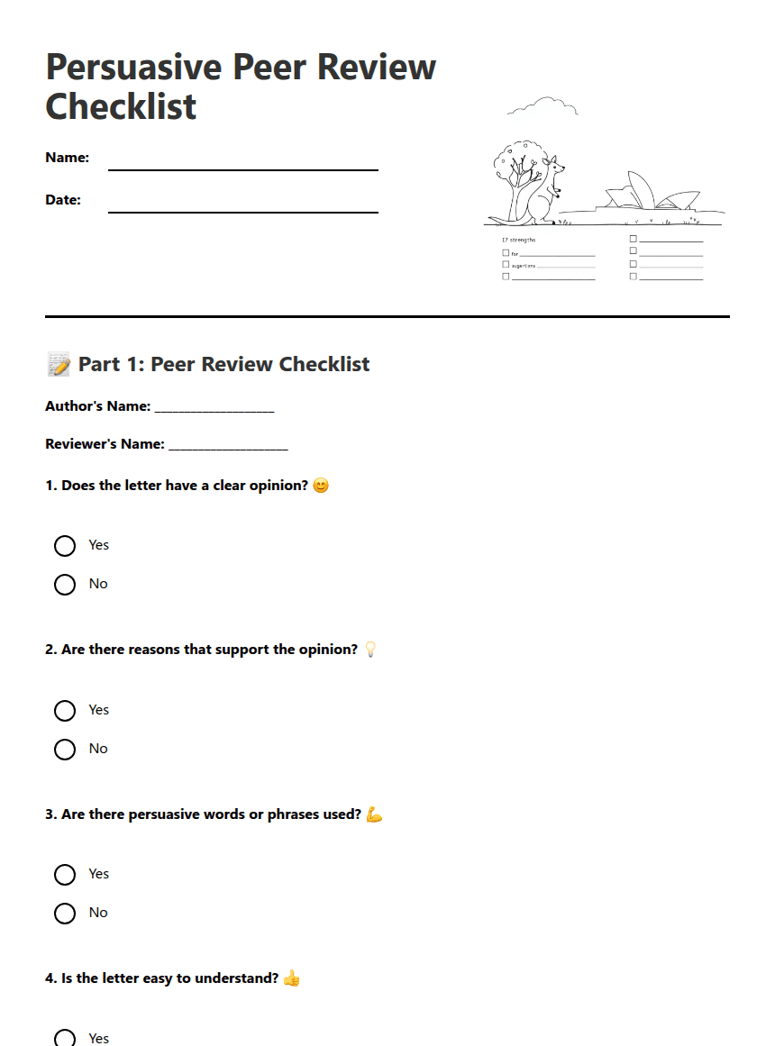 Persuasive Peer Review Checklist worksheet preview
