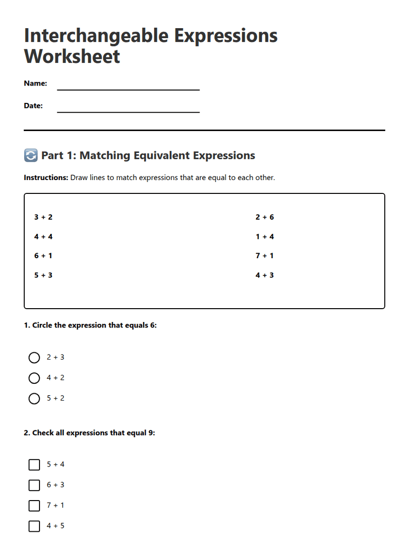 Interchangeable Expressions Worksheet