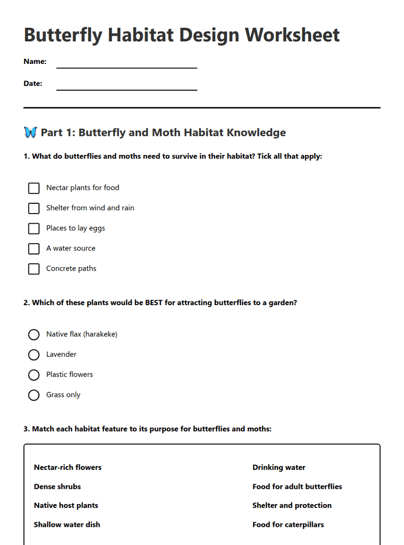 Butterfly Habitat Design Worksheet