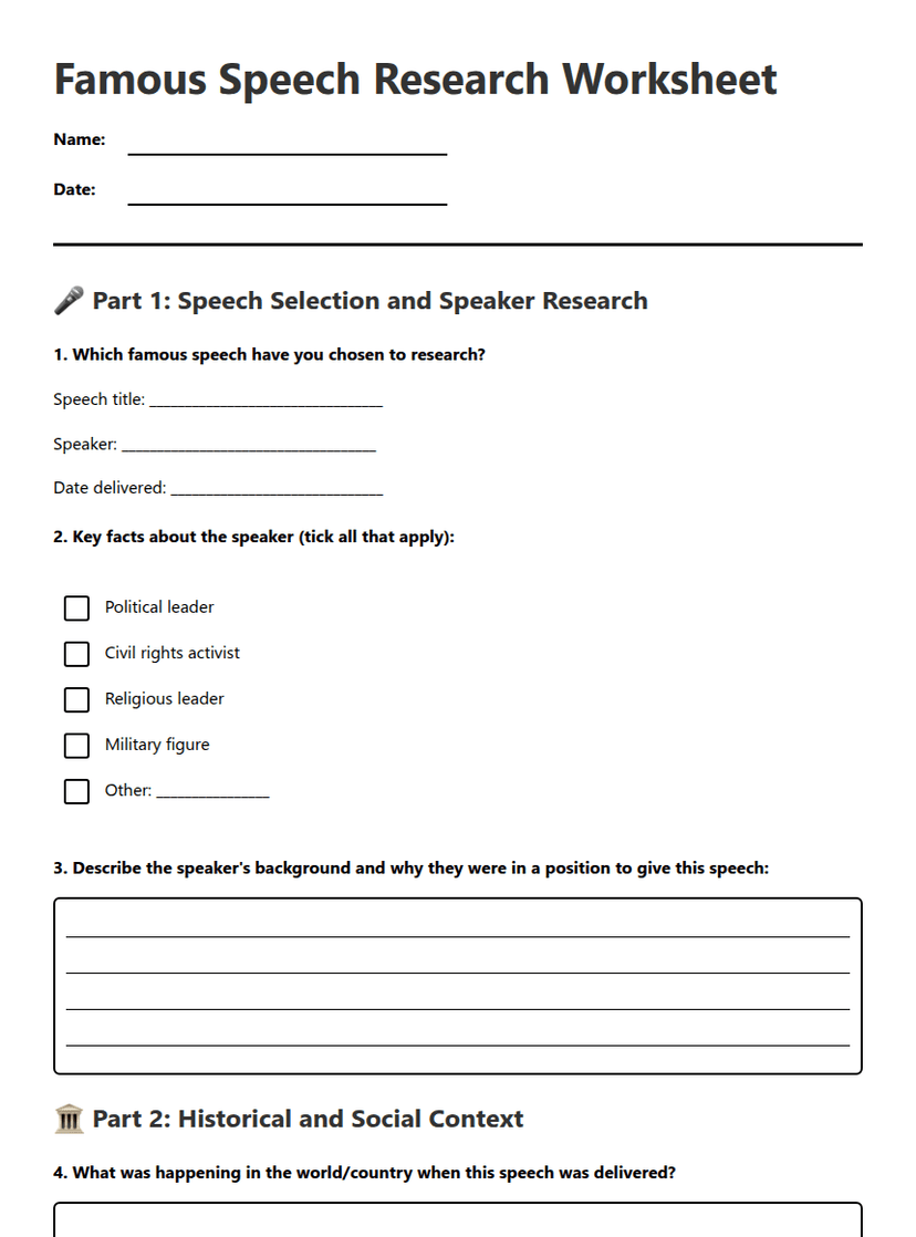 Famous Speech Research Worksheet
