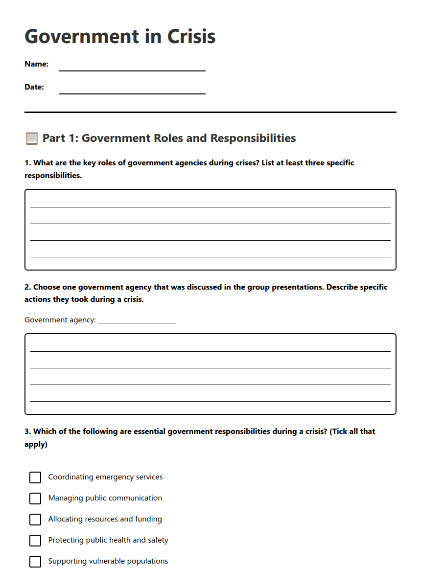 Government in Crisis worksheet preview