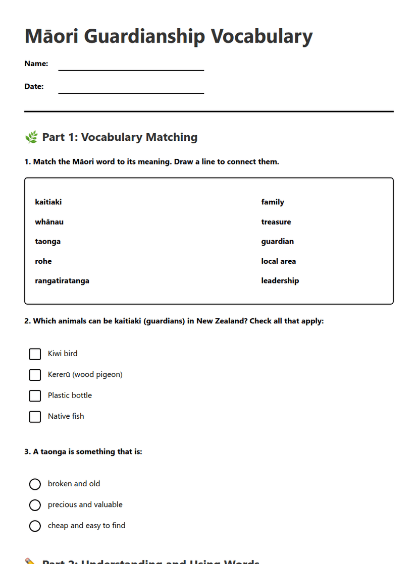 Māori Guardianship Vocabulary