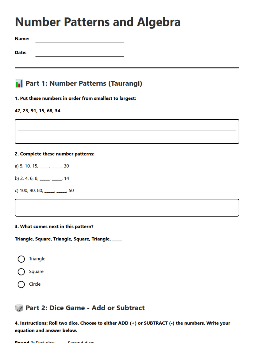 Number Patterns and Algebra