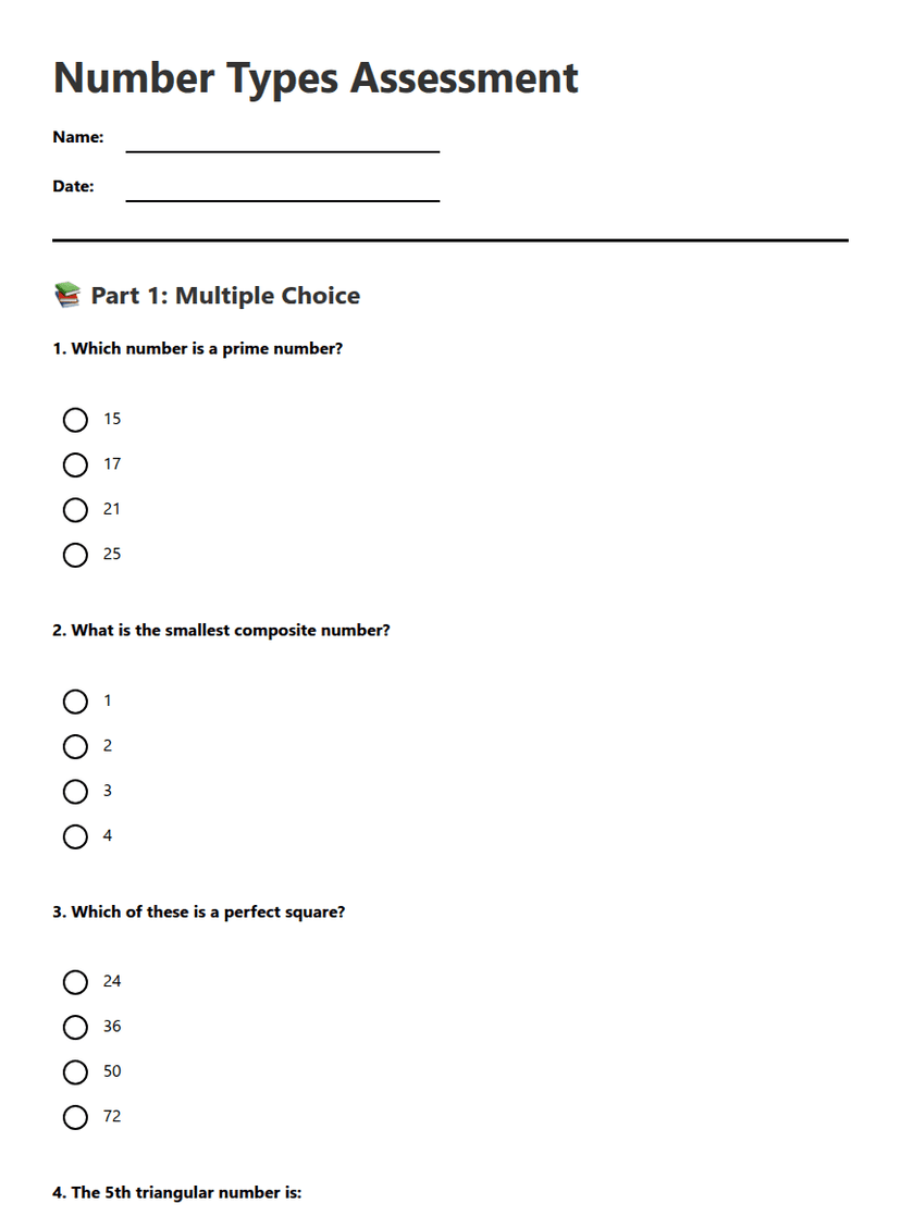 Number Types Assessment